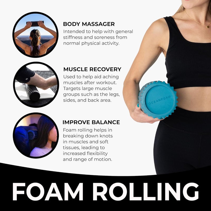 Oceanfoam Tidal Roller - Miami Blue - Muscle Massage Foam Roller for Back Pain & Stretching - Firm and Ergonomic Wide Wave Textured - Yoga, Athletics, & Wellness - Full Size, 20" x 5" - Image 4